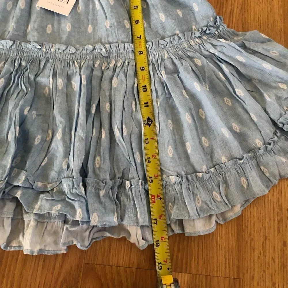 NWT MISA Los Angeles Marion Chambray Blue Tiered Ruffle Mini Skirt